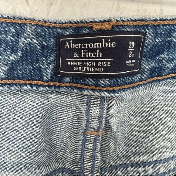 ABERCROMBIE Annie High Rise Girlfriend Distressed Jeans Womens 29 Frayed Hem - Picture 9 of 11